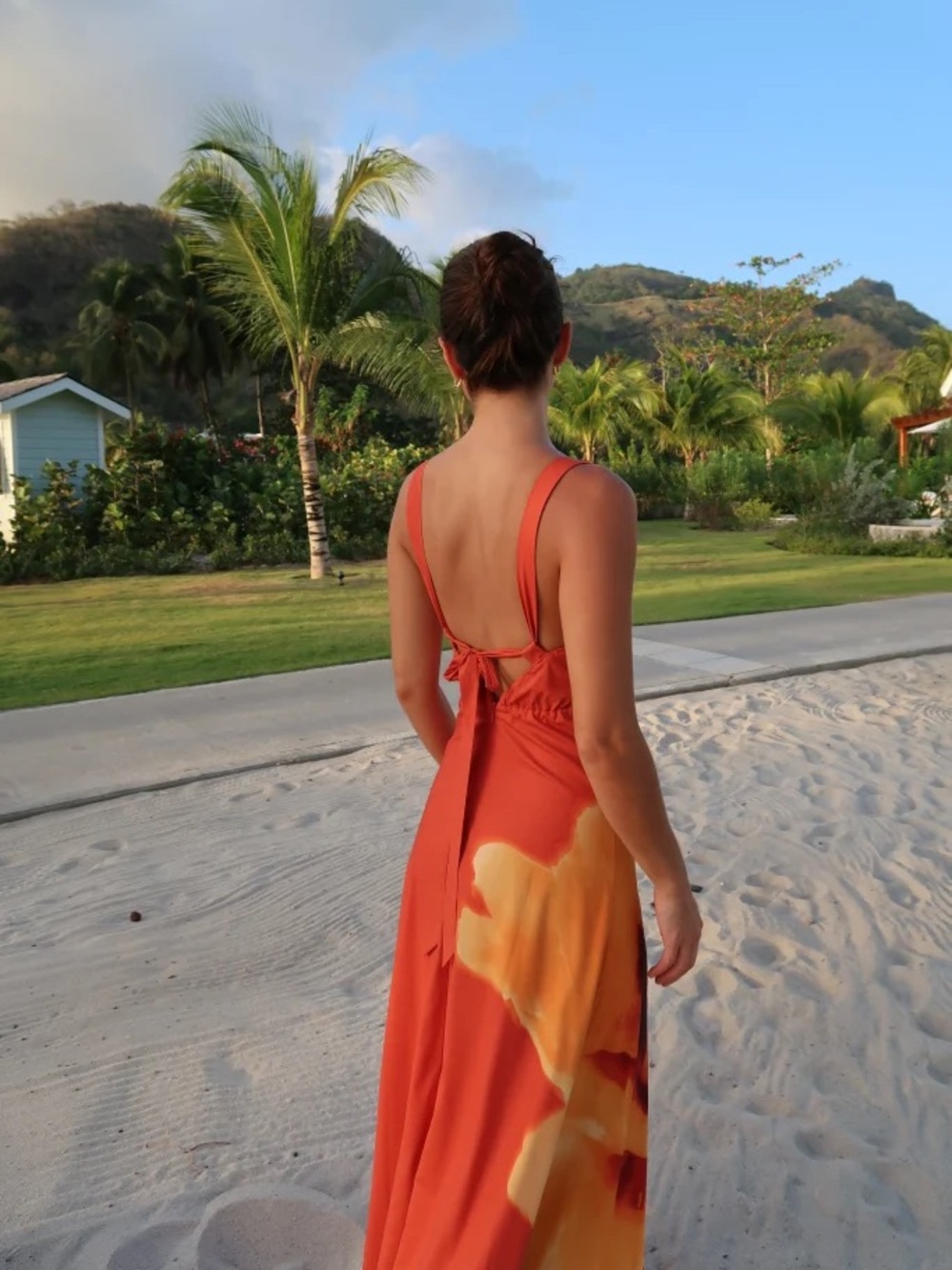 Abercrombie Dipped Waist Hardware Maxi Dress Orange Floral Size XS - Picture 2 of 8